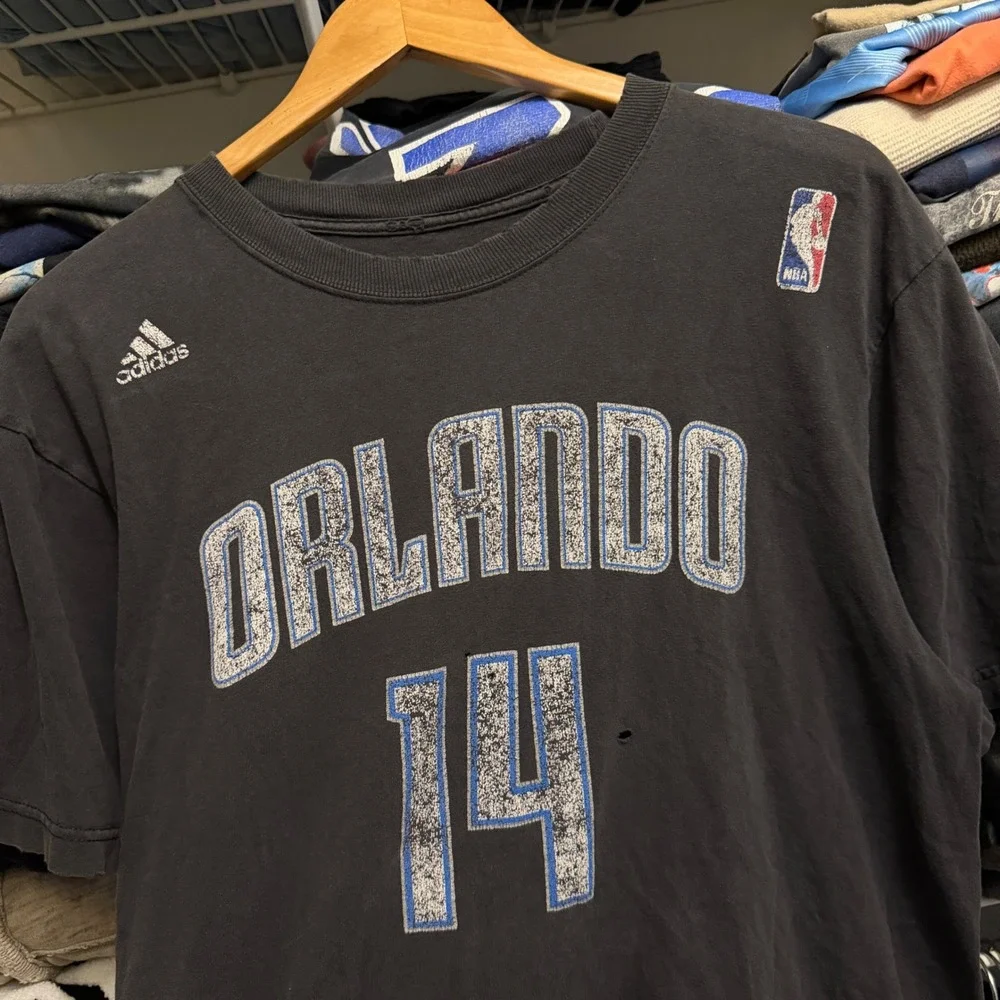 Orlando Magic Adidas T-Shirt Mens L Faded Black Jameer Nelson 14 NBA Distressed